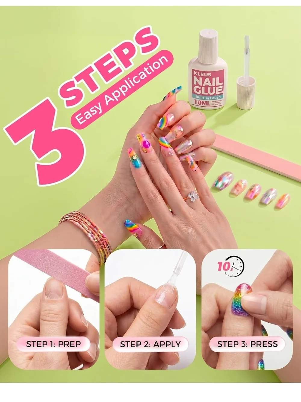 Super Strong Brush-On Nail Glue for Press Ons, False Nails, Acrylic Nails & Tips